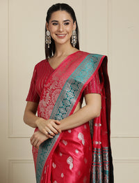 Ethnic Motif Woven Design Banarasi Saree in Pink