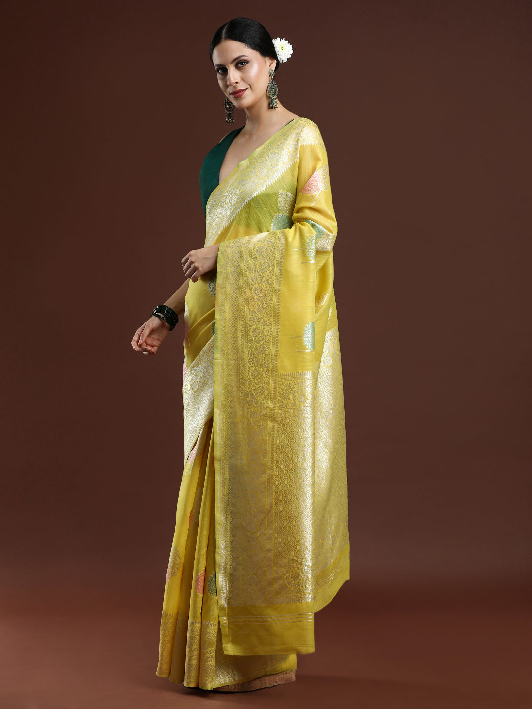 Woven Design Chanderi Cotton Saree in Yellow