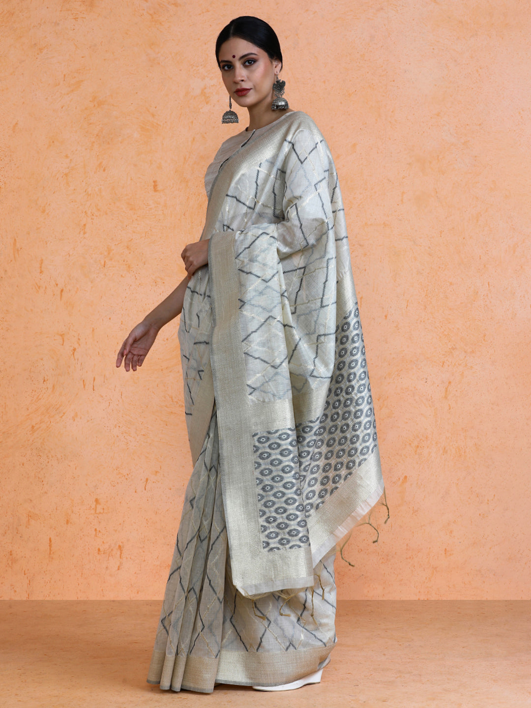 Devi Cotton in Beige with Black Motifs