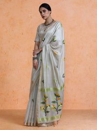 Rithika Cotton in Beige with Green Motifs