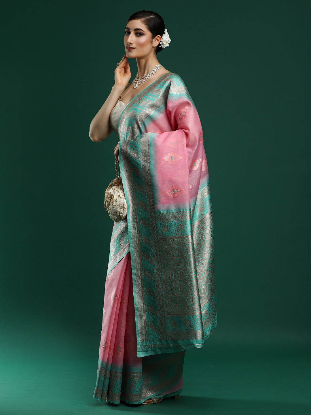 Woven Design Chanderi Cotton Saree in Pink
