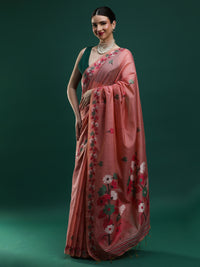Sarha Floral Woven Design Zari Muga Saree in Pink