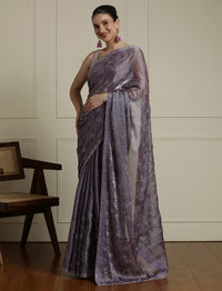 Embellished Saree With Unstitched Blouse in Purple