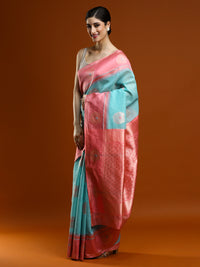 Sarha Ethnic Motifs Woven Muga Saree in Light Blue