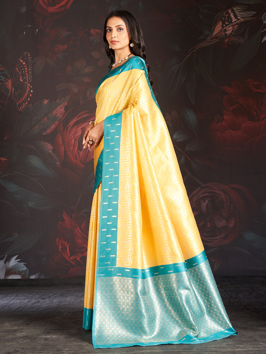 Vastra Silk In Sky Blue And Yellow