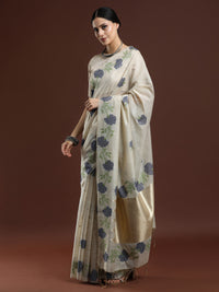Woven Design Floral Muga Cotton Saree with Blue Motifs