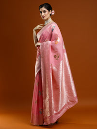 Sarha Women Floral Woven Design Zari Chanderi Saree in Pink
