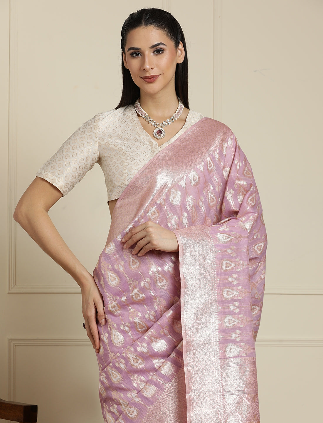 Ethnic Motifs Woven Design Muga Saree With Unstitched Blouse in Purple