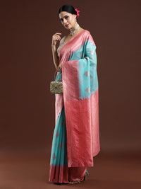 Woven Design Chanderi Cotton Saree in Light Blue