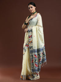 Woven Design Ethnic Motif Muga Cotton Saree in Cream