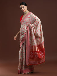 Woven Design Floral Chanderi Cotton Saree in Beige
