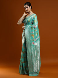 Sarha Ethnic Motifs Woven Design Zari Chanderi Saree in Sea Green