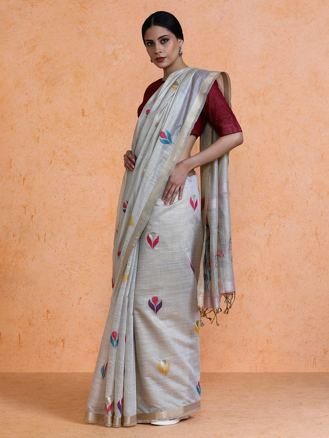 Rithika Cotton in Beige with Peach Motifs