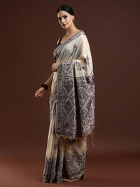 Woven Design Chanderi Cotton Saree with Dark Red Motifs