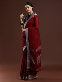 Woven Design Solid Bhagalpuri Linen Saree in Red