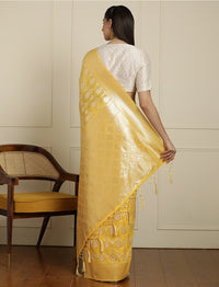 Geometric Woven Design Muga Saree With Blouse Piece in Yellow