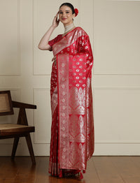 Ethnic Motifs Woven Design Banarasi Saree With Blouse Piece in Red