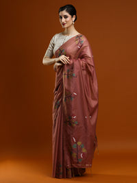 Sarha Women Floral Woven Design Zari Muga Saree in Rust Orange