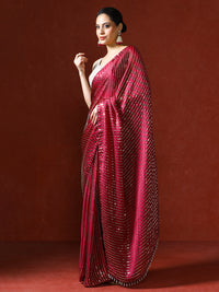 Women Sequinned Embellished Heavy Work Saree in red