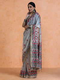 Aranya Cotton in Beige with Pink Motifs