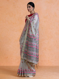 Aranya Cotton in Beige with Coral Pink Motifs