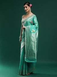Woven Design Floral Chanderi Cotton Saree in Sea Green
