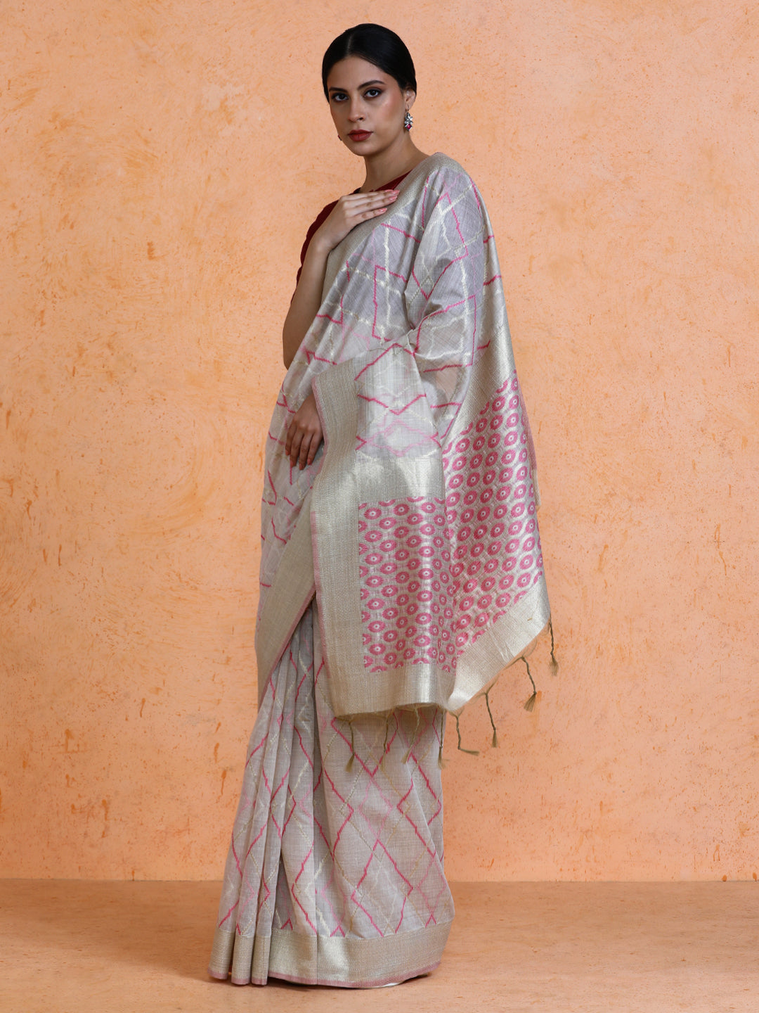 Devi Cotton in Beige with Pink Motifs