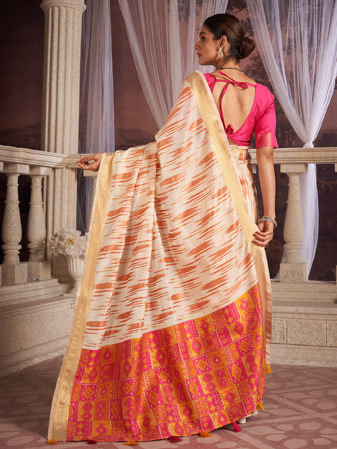 Vaanya Cotton in Rust Orange & Hot Pink