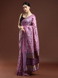 Woven Design Floral Chanderi Cotton Saree in Purple