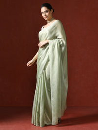 Solid Saree with Blouse Piece in Green
