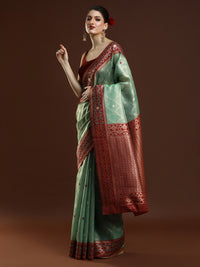 Sarha Woven Design Zari Banarasi Saree in Green