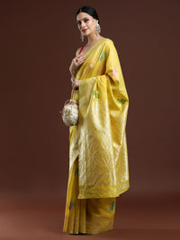 Woven Design Floral Chanderi Cotton Saree Yellow
