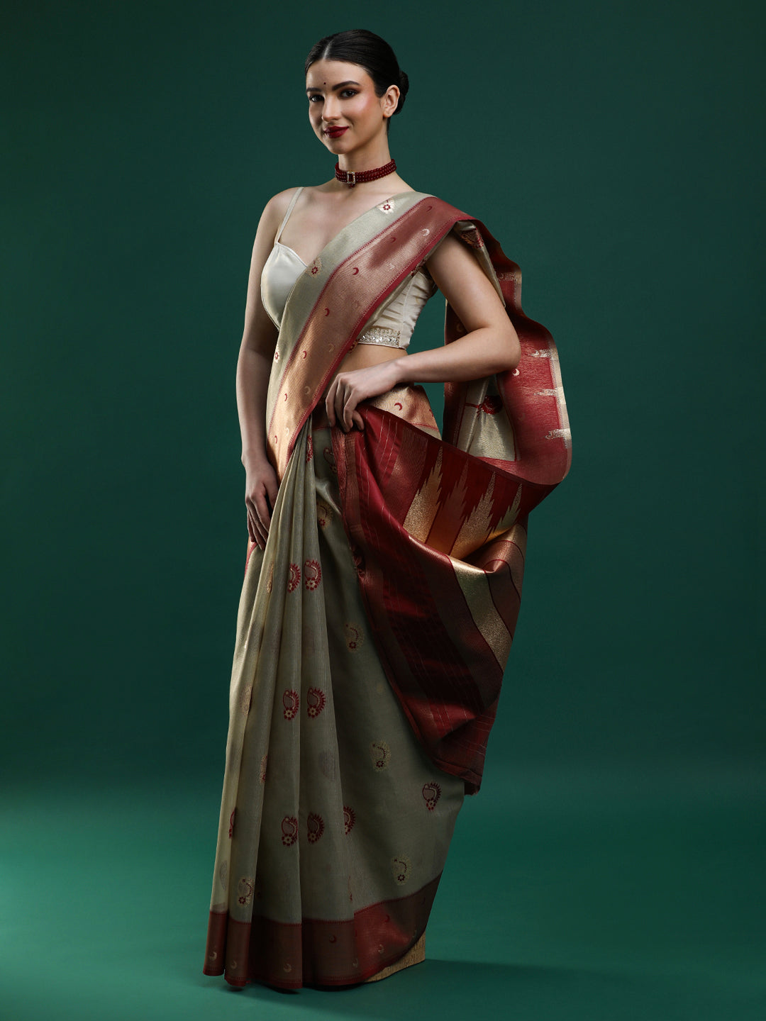 Sarha Ethnic Motifs Woven Design Banarasi Saree in Grey