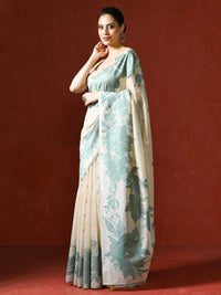 Floral Printed Chanderi Saree in green