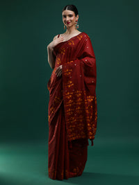 Sarha Ethnic Motifs Woven Design Zari Muga Saree in red
