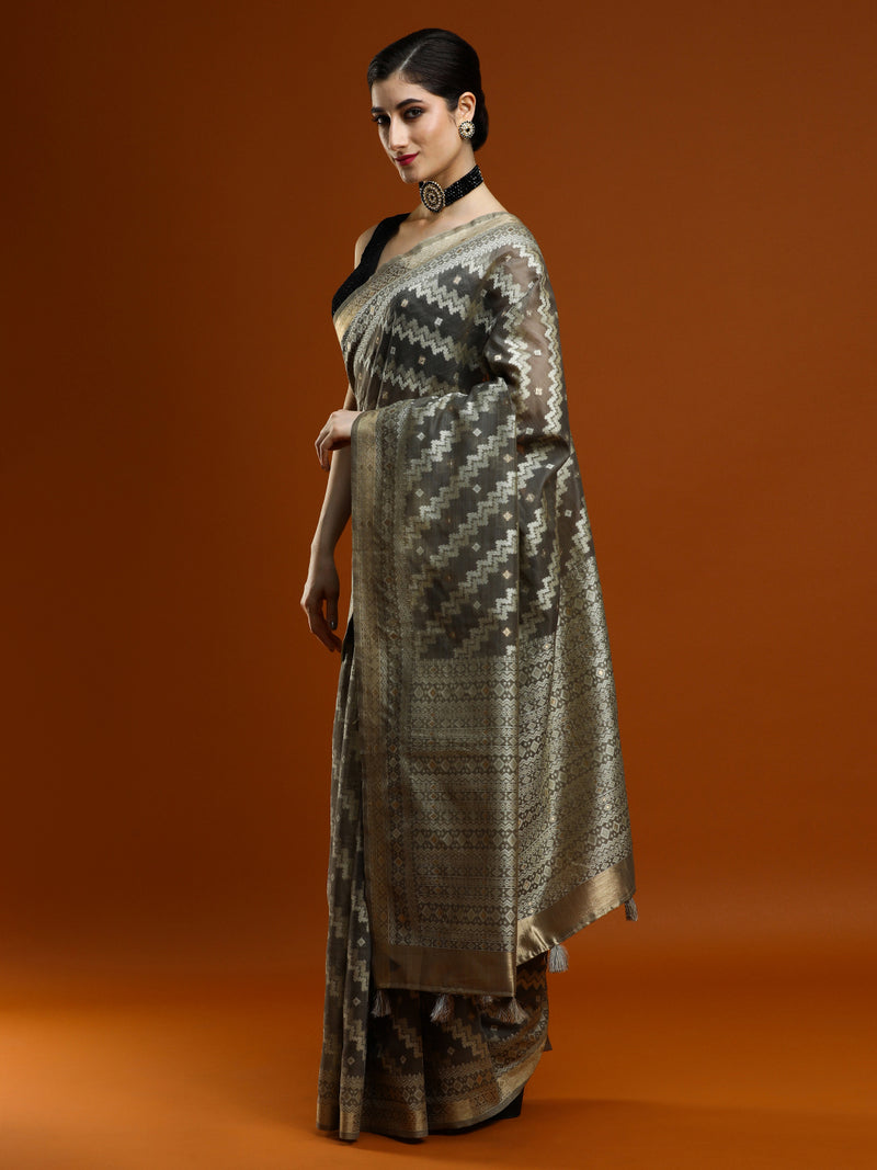 Sarha Woven Design Zari Chanderi Saree in Grey