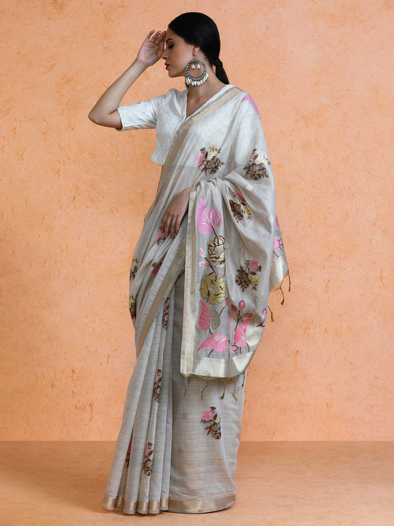 Leela Cotton in Beige with Light Pink Motifs