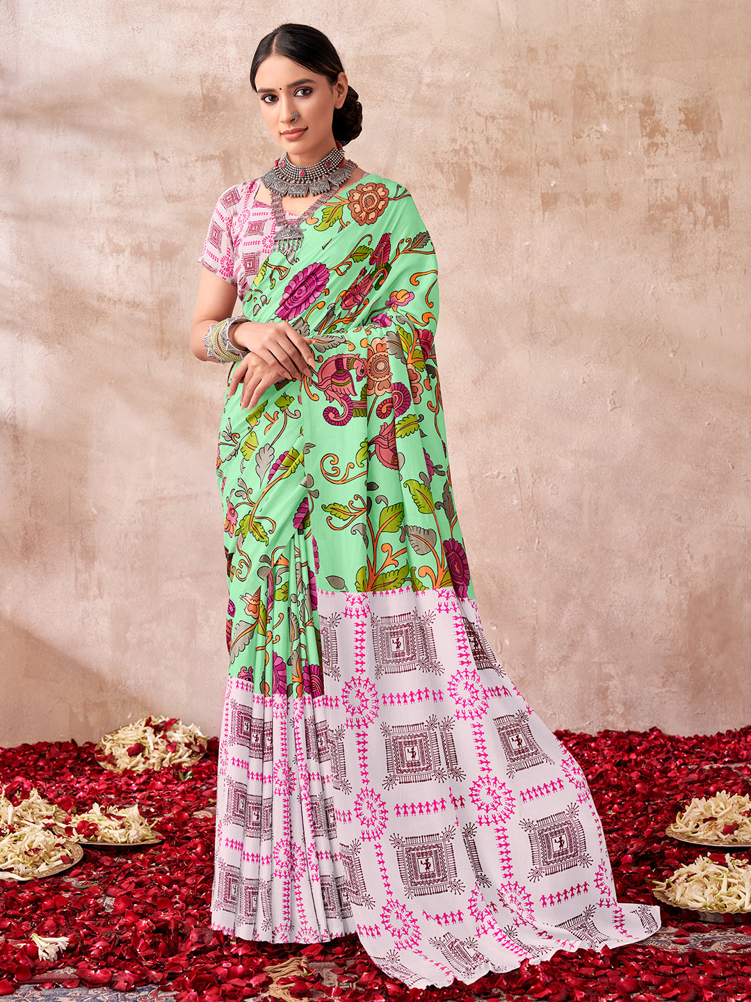 Kalam Warli in Mint Green