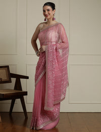 Ethnic Motif Woven Design Zari Indian Bridal Saree in Pink