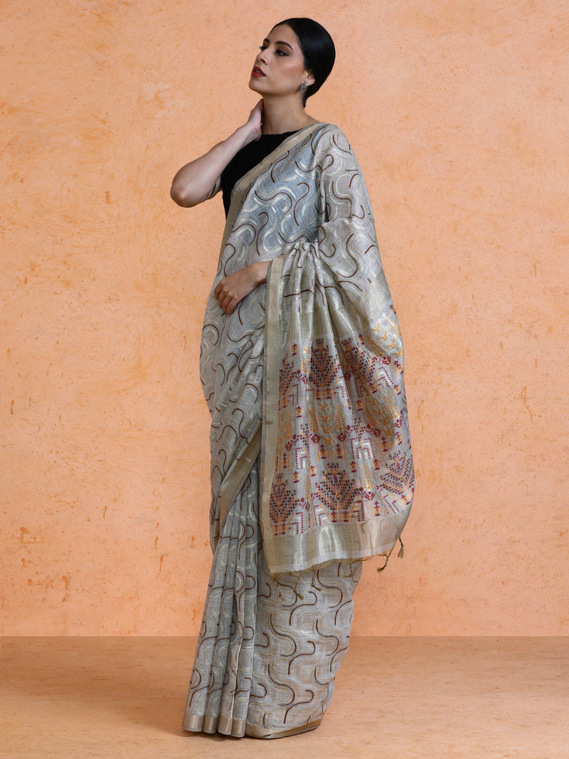 Zaika Cotton in Beige with Brown Motifs