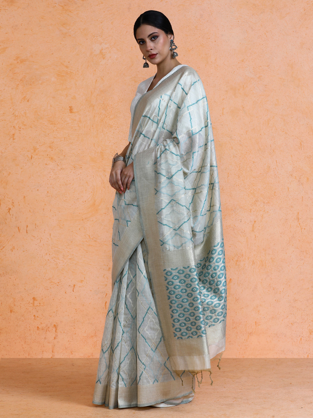 Devi Cotton in Beige with Blue Motifs