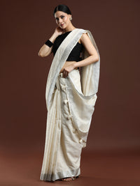 Woven Design Striped Bhagalpuri Saree in Cream
