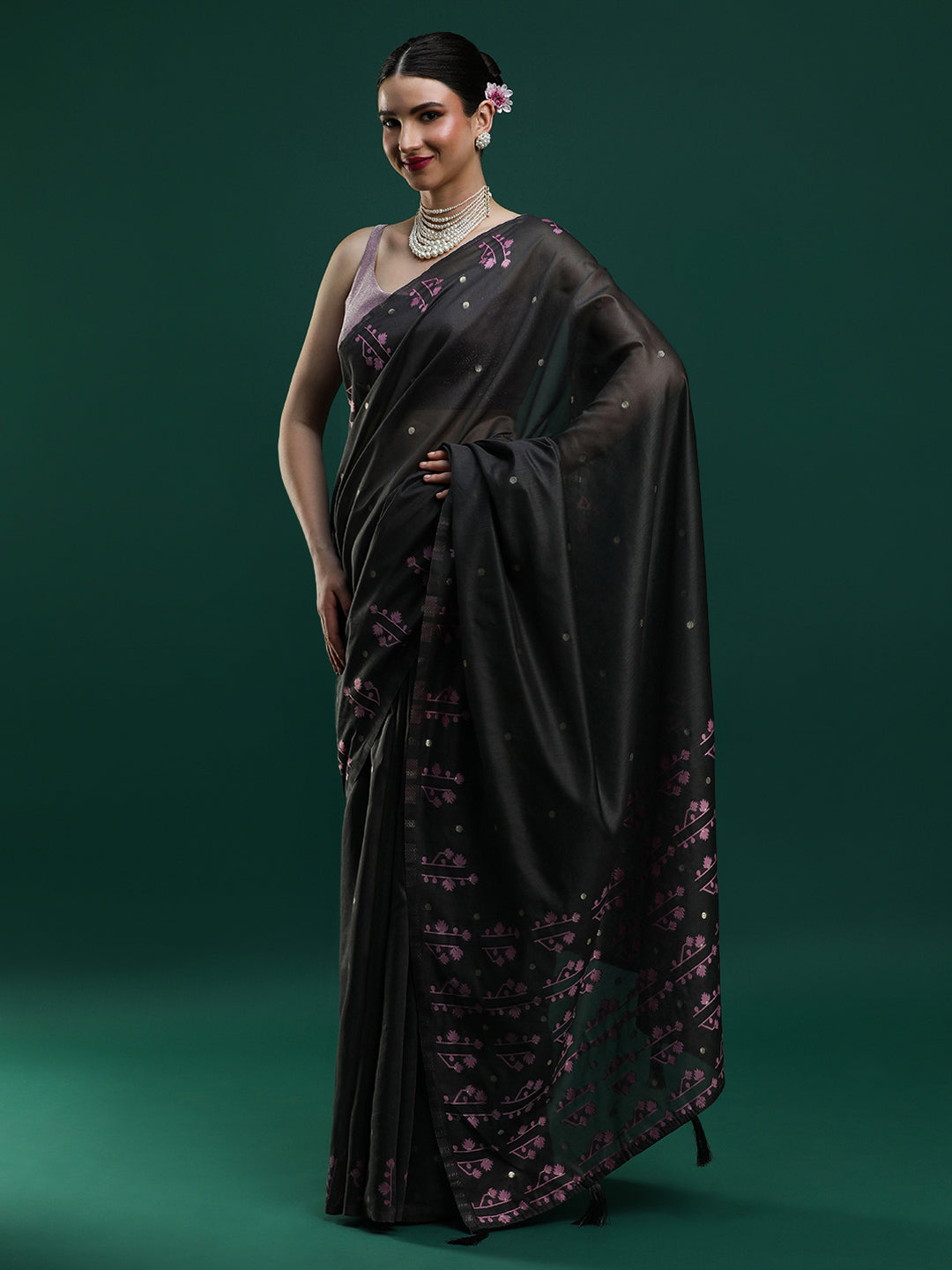Sarha Woven Design Zari Muga Saree in Grey