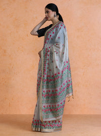 Aranya Cotton in Beige with Hot Pink Motifs