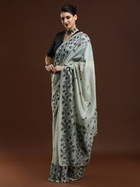 Sarha Floral Woven Design Chanderi Saree in Light Grey