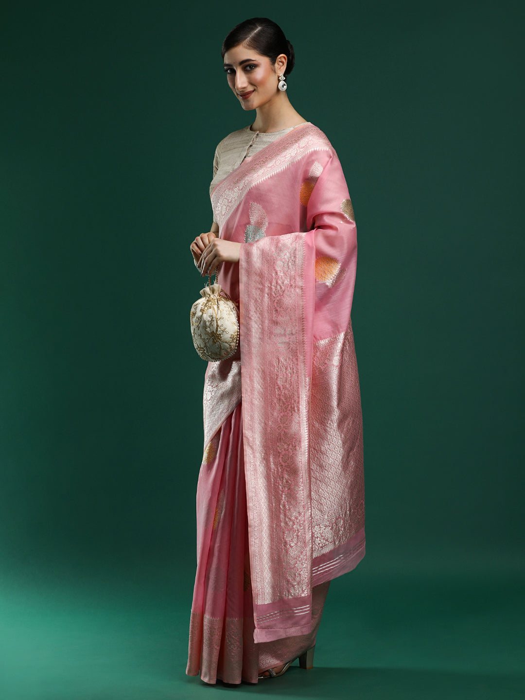 Woven Design Chanderi Cotton Saree in Pink