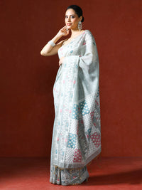 Handloom Geometric Woven Design Chanderi Saree in blue