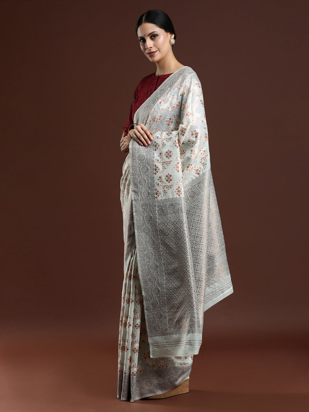 Woven Design Chanderi Cotton Saree in Light Blue