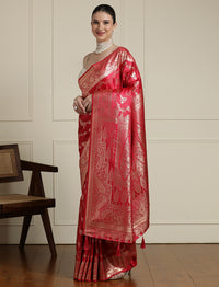 Ethnic Motif Woven Design Banarasi Saree in Pink