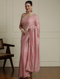 Embelished Saree With Blouse in Pink